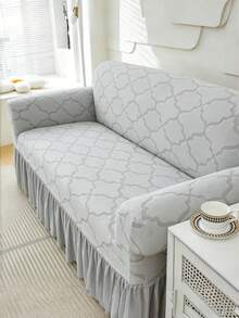 1 Buah Sarung Sofa Dekoratif Elastis Anti Selip dari Kain Fleece, Motif Awan Kecil Abu-abu Muda Ukiran Jacquard, Ramah Hewan Peliharaan, Anti Kotoran, Anti Debu, Cocok untuk Sofa 1/2/3/4 Dudukan, Sepanjang Musim - Light Grey - View 3