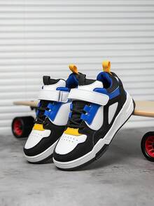 1 Pair Kids Mid-Top Sports Sneakers, Casual Running Shoes For Indoor And Outdoor, Lightweight Breathable Comfortable Fashion College Style, Colorblock Shoes For Boys And Girls - Blue - View 8