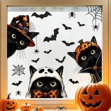1 Set Of Halloween Window Stickers, Featuring A Ghostly Black Cat Design. Made Of Vinyl With Electrostatic Properties, Suitable For Living Room And Office Windows, Holiday Party Decorations. Reusable. - Multicolor - View 9
