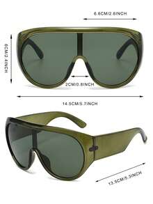 1 Pair Men's Transparent Green Large Frame One-Piece Lens Personalized Outdoor Street Style Travel Vacation Fashion Glasses - Green - View 4