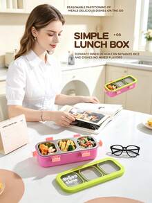 Kotak Bekal Bento Minimalis dari Baja Tahan Karat 304 dengan Kompartemen, Garpu dan Sendok, Kotak Makan Siang untuk Microwave - MultiWarna - View 6