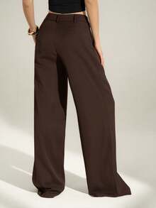 Sexy And Casual Business-Style High-Waisted Wide-Leg Pleated Trousers - Elegant Solid-Color Loose-Fitting Trousers, Professional Office Wear, Work Trousers With Co - 棕色 - 查看 1