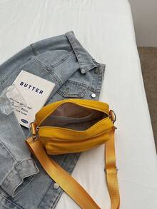 Minimalist Square Bag Solid Black Adjustable Strap - Yellow - View 3