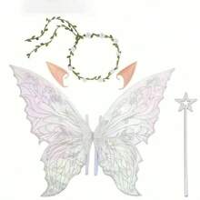 Adult & Girls Fairy Wings Set, Includes Flower Crown, Fairy Hair Accessories, Magic Wand & Elf Ears - 29" X 21" Tulle Butterfly Wings - Suitable For Holiday Dress-Up, Party & Halloween - Multicolor - View 7