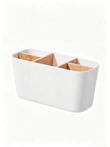 1pc Bamboo Partition Toothbrush Holder, Durable Countertop Storage Box, Suitable For Storing Cosmetics, Office Supplies And Stationery - Multicolor - View 10