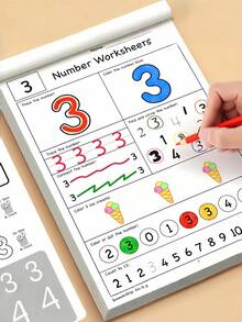 Dual Skill Number & Handwriting Workbook | Multi-Page Letter, Coloring & Counting Practice, Reusable Sheets For Home & Independent Learning, Pencil Control, Addition & Subtraction Tracing For Primary Kids,Teacher Supplies,Classroom,Back To School - 彩色 - 查看 8