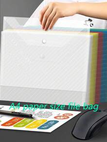 10/5pcs Large Capacity A4 Size Document Bags, Waterproof Transparent Plastic File Bags, Durable Snap Button Document Storage Bags, Suitable For School And Office Supplies, Paper Storage Essentials, Back To School Gift - Multicolor - View 2