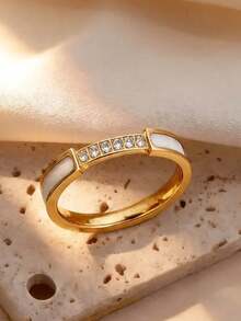 5pcs/Set Gold Stackable Fashionable Exquisite Ring Set, 18K Gold Plated 304 Stainless Steel, Rust-Proof Waterproof Hypoallergenic Delicate Lucky Stackable Jewelry, Birthday Valentine's Day Anniversary Gift For Her, Also Suitable For Daily Wear - Gold - View 9