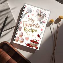 1 pieza Libro de recetas colorido para entusiastas de la cocina, planificador de comidas DIY y libro de cocina familiar, perfecto para coleccionar recetas, diseño de dibujos animados divertido con pasteles, cupcakes, macarons, utensilios de cocina y útiles escolares - Multicolor - Ver 12