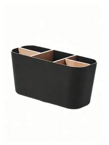 1pc Bamboo Partition Toothbrush Holder, Durable Countertop Storage Box, Suitable For Storing Cosmetics, Office Supplies And Stationery - Multicolor - View 9