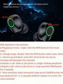 Wireless Earbuds With Touch Control, Digital Display, Long Battery Life, And Microphone - Black - View 5