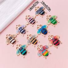 10Pcs Multicolor Bee Enamel Charms Bulk, Golden Plated Alloy Honeybee Pendants For Jewelry Making, DIY Necklace Earring Handmade Craft Supplies - Multicolor - View 5