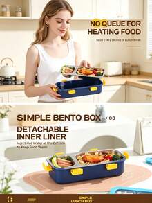 Kotak Bekal Bento Minimalis dari Baja Tahan Karat 304 dengan Kompartemen, Garpu dan Sendok, Kotak Makan Siang untuk Microwave - MultiWarna - View 7