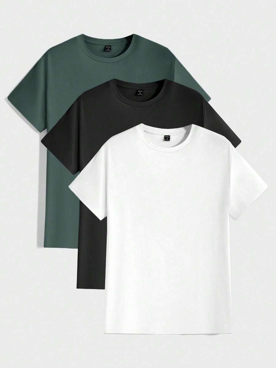 Manfinity VCAY paquete de 3 camisetas de manga corta de cuello redondo de unicolor para hombre, para el verano - Multicolor 3 - Ver 1