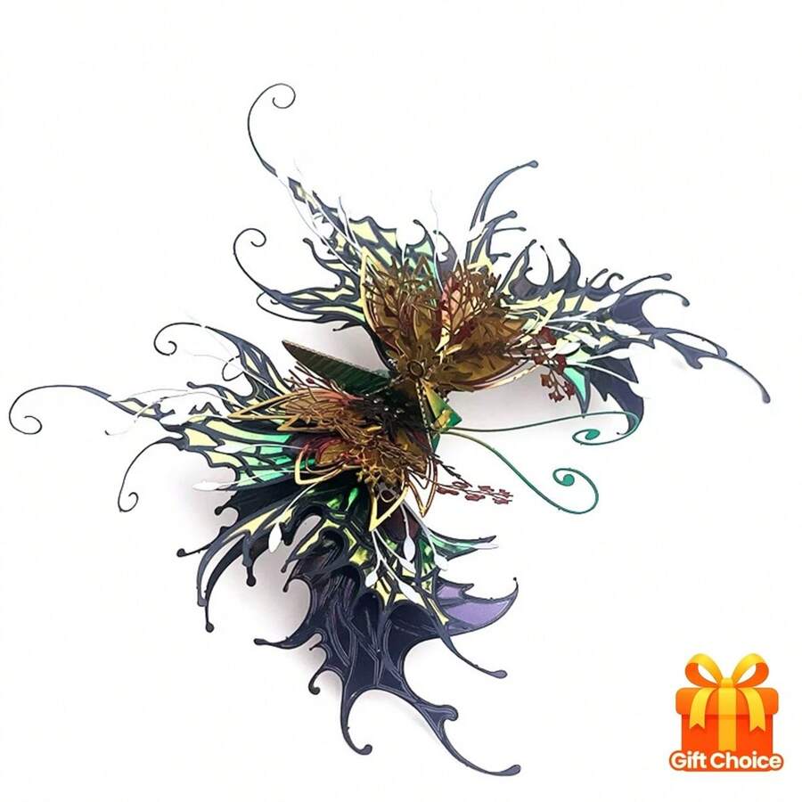 瘋狂千字蝴蝶 4 金屬拼圖 3D 模型組裝 DIY 送女友禮物，成人拼圖玩具，拼圖遊戲，成人積木，成人拼圖 - 彩色 - 查看 1