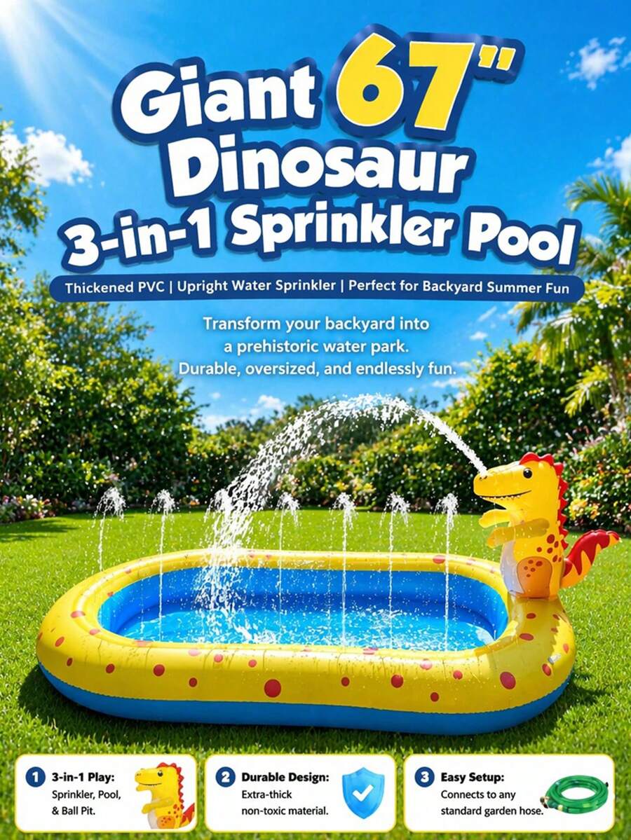 1/2/50/51/52 Pcs 3-In-1 Thickened PVC Inflatable Sprinkler Pool, With Upright Sprinkler, Outdoor Water Toy, Suitable For Summer Backyard Play Mat, Water Spray Pool - Wading Pool - View 1