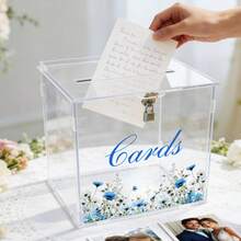 1組大號壓克力婚禮卡片盒，附可鎖式蓋子，多功能卡片與信封收納盒，適用於婚禮、嬰兒洗禮、生日、週年紀念、畢業派對，可容納300-350張卡片展示 - A - 查看 3