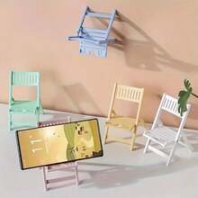 1pc Cute Macaron Phone Stand, Desktop Decoration, Fun INS Chair Style, Foldable Portable Phone Holder Gift - A - View 5