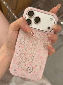 時尚豹紋亮片閃亮水鑽紋理手機殼，適用於 iPhone 17 Pro Max 17 Pro 17 16 Pro Max 16 Pro 16 15 Pro Max 15 Pro 16 15 14 13 12 11，可愛防護後蓋 - 粉紅豹紋 - 查看 1