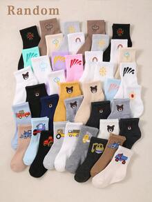 10 Pairs Kids Ankle Socks 1-16 Years Boys Girls Cute Teddy Bear Construction Truck Athletic Sports Socks School Low Cut Crew Short Socks - Multicolor - View 5