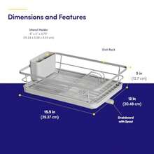Dish Drying Rack 3 Piece Dish Drainer With Drainboard Set For Kitchen Counter Dish Rack With Removable Utensil Holder And Swivel Spout For Countertop DishRack For Plates, Cups And More, Silver - Silver - View 3