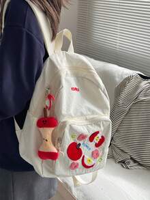 可愛蘋果刺繡小背包，適合學生上學與通勤的多功能小後背包，大容量主隔層可輕鬆收納課本、平板與日常必需品，無論上學、通勤、週末購物或短途旅行，都是不可或缺的時尚伴侶，無吊飾 - 彩色 - 查看 4
