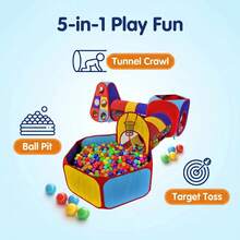 5 In 1 Kids Pop Up Play Tent Crawl Tunnel & Ball Pit With Basketball Hoop & Dart Board, Foldable Toddler Jungle Gym Playhouse, Indoor Outdoor Colorful Play Toy Gift For Toddler(Balls Not Included) - 5-in-1 Set (No Balls) - View 3