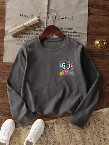Kaos Lengan Panjang Leher Bulat Motif Kasual Lucu untuk Remaja Laki-laki, Atasan Musim Gugur/Dingin - Dark Grey - View 6