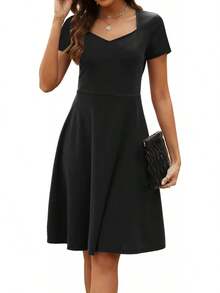 Vestido Elegante Vintage para Mujer HELYO, Cuello Corazón, Manga Corta, Casual, para Trabajo o Fiesta, Corte en A, con Bolsillos 163 - Burdeos - Ver 5