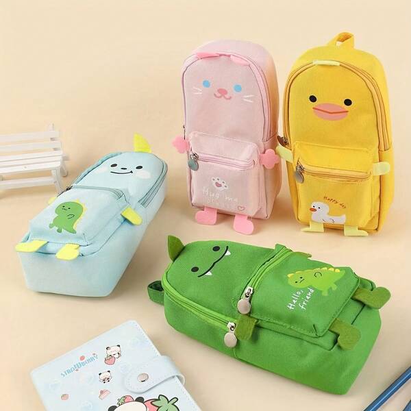 1pc Large Capacity Cute Cartoon Animal Pencil Case - Durable Oxford Fabric, Suitable For Students And Daily Office Supplies
