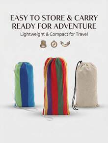 1pc Outdoor Hammock, Double Cotton Canvas Portable Camping Garden Hammock With Storage Bag And Hanging Rope, Anti-Roll Strong Durable, Red Yellow Green/Blue Green Striped/Beige Optional, Multiple Sizes, With Curved Stick Tie Rope Style & Tie Rope Style - [190x150cm Rope Tie Design + Storage Bag] - View 6