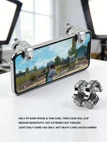 2Pcs Metal Mobile Game L1R1 Shooting Triggers, Only For Bare Phone & Thin Cases, Thick Case Causes Slip, Medium Sensitivity Gaming Buttons For Light Daily Mobile Shooting Games, Fit IOS Android Phones - Silver - View 2