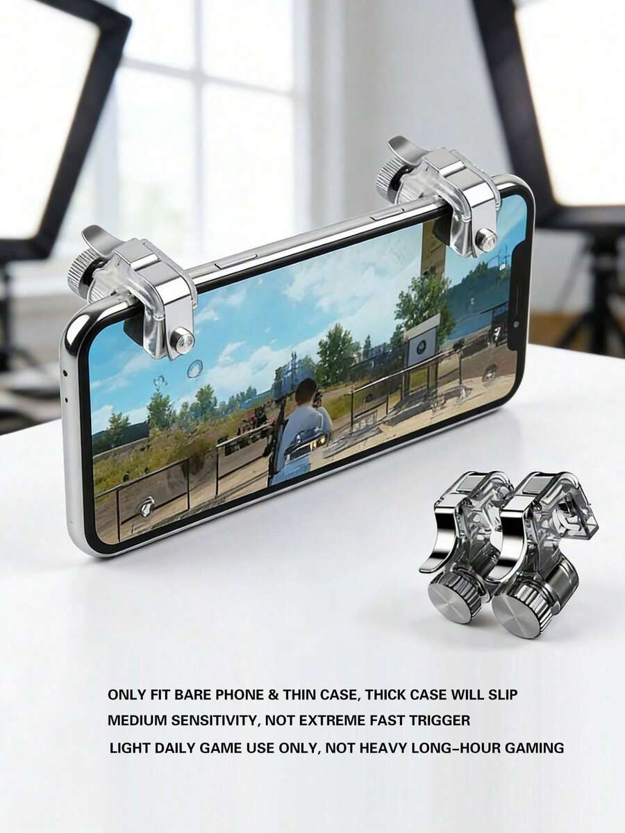 2Pcs Metal Mobile Game L1R1 Shooting Triggers, Only For Bare Phone & Thin Cases, Thick Case Causes Slip, Medium Sensitivity Gaming Buttons For Light Daily Mobile Shooting Games, Fit IOS Android Phones