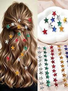 10 piezas de pinzas para el cabello con forma de estrella multicolor, adecuadas para festivales, reuniones, fiestas ............ - Multicolor - Ver 1