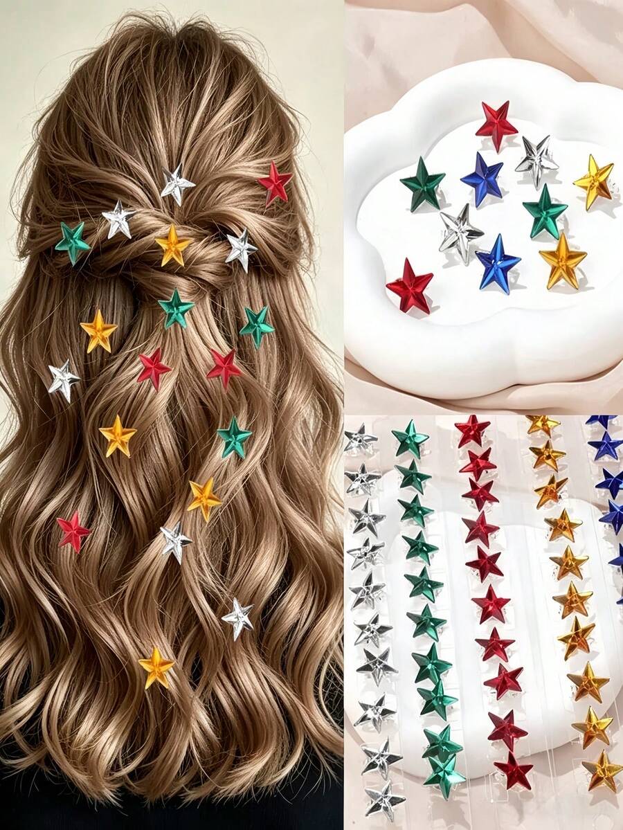 10 piezas de pinzas para el cabello con forma de estrella multicolor, adecuadas para festivales, reuniones, fiestas ............ - Multicolor - Ver 1