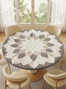 1pc Magic Art Round Tablecloth, White Lotus Mandala Pattern Design, With Elastic Edge, Polyester Fiber Tablecloth, Round Dining Table Decor Tablecloth, Suitable For Celebrations, Weddings, Outdoor Activities And Dining - Multicolor - View 12