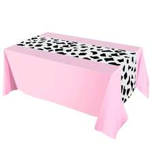 Disposable Plastic Tablecloth With Cow Print, 53.94 X 107.87 Inches, Rectangular Pink Elegant Party Tablecloth, Cowgirl Birthday Theme Decor, Machine Woven - Black And White Design - View 7