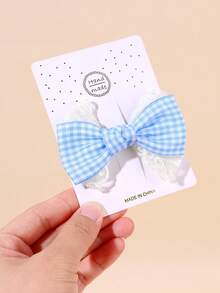 8pcs Blue Plaid Women's Bow Hair Clips, Solid Color Bow Hair Clips, Plaid Headbands, Cute Picnic Daily Matching Hair Accessories For Women - Blue - View 4