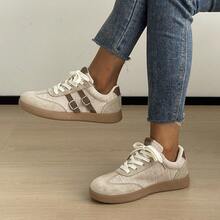 Women's Casual Sports Shoes Color Block Patchwork Preppy College PU Leather Buckle Strap Casual Fashion Spring Summer - Khaki - View 5