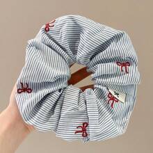 1/2 Pieces Set, Blue Striped Cherry & Bow, Premium Minimalist Style Hair Scrunchies For Girls - Multicolor - View 5