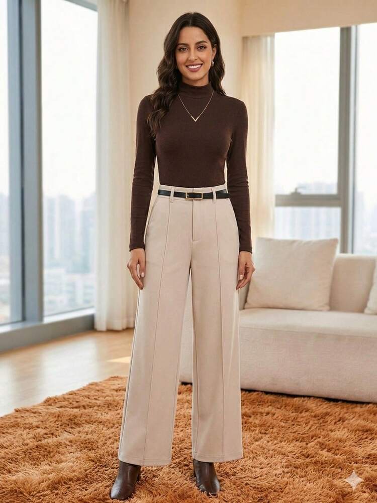 Women Two-Piece Outfits - B 棕色米色褲子 - 查看 2