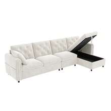 Modern Velvet Sofa With Corner Storage, L-Shaped Storage Compartment That Can Be Rotated Left And Right, Side Armrests With Magazine Pockets, Tufted Backrest. Beige. (281 * 86 * 71 Cm) - Beige - View 10