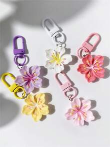 5pcs Vibrant Cherry Blossom Keychains, Bohemian Style, Versatile Keyring Bag Charm Accessories, Souvenir Gift For Friends, Exquisite Flower Keychains - 5 Cherry Blossom Keychains - View 3
