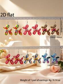 2 Pairs/Sets Creative Colorful Printed Balloon Dog Shaped Bow Sweet Pendant Earrings - Dog - View 10