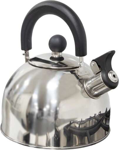 Milestone Camping 2L Whistling Camping Kettle/Durable And Lightweight/Pouring Spout And Heat-Resistant Handle/Stainless Steel/Camping, Fishing, Workshops And Garages 65580 4TQE