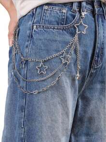 1pc Silver Hollow Star Multi-Layer Waist Chain Punk Hip Hop Accessory For Jeans Dress Birthday Back To School Gift - Multicolor - View 2