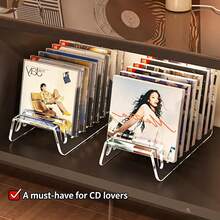 1 pieza Estante de almacenamiento de escritorio dividido para CD con pantalla transparente, organizador de discos de vinilo y colección de álbumes - Transparente - Ver 5
