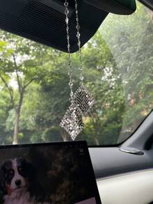 2pcs New Fashion Rhinestone Magic Carpet Car Rearview Mirror Hanging Ornament Steering Wheel Decoration Chain Set Women Car Accessories - Multicolor - View 4
