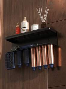 Space Saving Wall Mount Hair Tool Rack For Styler,Heat Resistant Aluminum Organizer Holds All Curling Barrels&Round Brushes,Built-In Plug Holder Prevent Tangled Cords Bathroom Vanity Storage,Curling Barrel Brush Holder,Cord Plug Hook,Wall Bracket - Multicolor - View 9