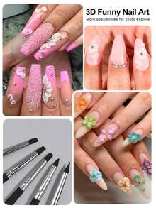 5-Piece Nail Art Pen Set - Featuring Silicone Tips, White Carving & Drawing Pens, And Tools For Nail Relief, 3D Nail Art, And DIY Designs; Includes Dotting Pens And Brushes - Professional Nail Art Tools & Accessories - Multicolor - View 2